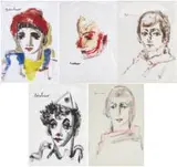 Carl Büchner, Five Portraits of Boys, mixed media on paper