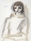 Carl Büchner, Portrait of a Girl, charcoal and wash
