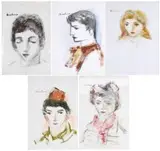 Carl Büchner, Five Portraits, mixed media on paper