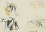 Maggie Laubser, Study Drawing: Harvesters, crayon and charcoal on paper
