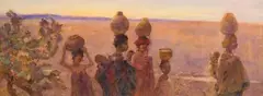 Constance Penstone, The Water Carriers, watercolour on paper laid down on card