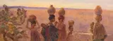 Constance Penstone, The Water Carriers, watercolour on paper laid down on card