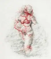 Helen Joseph, Venus with Red Thread, pencil and cotton thread on paper