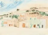 Pranas Domšaitis, Landscape with Farm Buildings