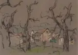 Gregoire Boonzaier, A House Through the Trees, pastel on paper laid down on cardboard