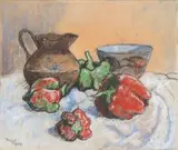Conrad Theys, Still Life with Peppers, Bowl and Jug, pastel on paper