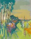 Marjorie Wallace, Luncheon on the Grass, gouache on paper