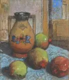 Conrad Theys, Still Life with Pomegranates and a Vase, pastel on paper