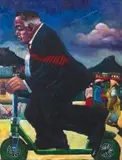 Selwyn Pekeur, Man on Scooter, oil on board