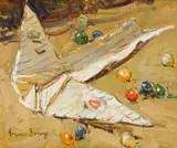 Adriaan Boshoff, Paper Plane and Marbles, oil on wood panel