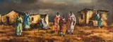Otto Klar, Ndebele Women and Farm Buildings, oil on board