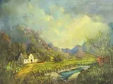 Dam and Mountains with Cape Cottage by Gabriel de Jongh, oil on canvas, sold Nov 2017