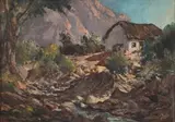 Cottage with Mountain Beyond by Gabriel de Jongh, oil on canvas, sold Nov 2017