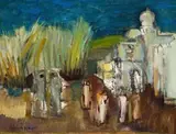 People Gathered Outside A Mosque by Carl Büchner, oil on board, offered Nov 2017