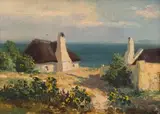 Seaside Cottages by Otto Klar, oil on board, sold Nov 2017