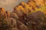 Allerley Glossop, Oxen Descending Mountain, oil on board