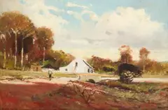 Adriaan Boshoff, Man approaching Farmhouse, oil on board