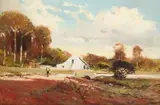 Man approaching Farmhouse by Adriaan Boshoff, oil on board, sold Nov 2017
