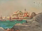 Nerine Desmond, Harbour Scene, oil on canvas laid down on board