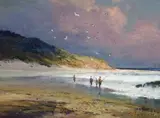 Christopher Tugwell, Seagulls Diving, oil on board