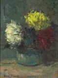 Chrysanthemums in a Green Vase by Adriaan Boshoff, oil on board, offered Nov 2017