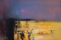 Wim Blom, Landscape with Purple Sky, oil on board