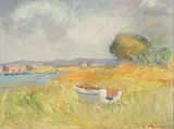 Piet Kannemeyer, A Boat by a Vlei, oil on board