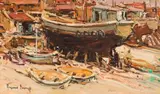 Dock Yard West Coast by Adriaan Boshoff, oil on board, sold Nov 2017