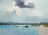 Errol Boyley, Marina at Dusk, oil on canvas laid down on board