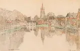 Lac d'amour Brugge by Jacobus Hendrik Pierneef, charcoal and gouache on paper laid down on card, sold Nov 2017