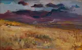 Landscape with Purple Mountains beyond by Hugo Naude, oil on board, sold Nov 2017