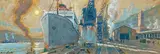 Sydney Carter, East London Docks, gouache on card