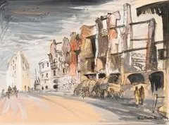 Philip Bawcombe, Naples (Dock Area) after the Bombing, pen, ink and gouache on paper