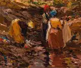 Washing Day by Adriaan Boshoff, oil on canvas laid down on board, sold Nov 2017