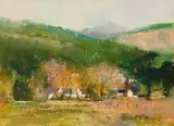 Cape Dutch Houses and Mountains by Errol Boyley, oil on canvas, sold Nov 2017