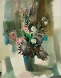 Clément Serneels, Proteas in a Vase, oil on canvas
