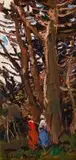 Figures Beneath Trees by Adriaan Boshoff, oil on canvas laid down on board, sold Nov 2017