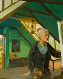 Marjorie Wallace, Self Portrait in Her Studio, Onrust, oil on canvas