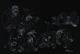 Orgy by Walter Battiss, white ink on black paper, sold Nov 2017