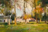 Farmstead with Figures and Trees by Errol Boyley, oil on canvas laid down on board, sold Nov 2017