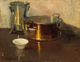Urn and Copper Pot by Adriaan Boshoff, oil on canvas, sold Nov 2017