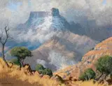 Willem Hermanus Coetzer, Riders in the Foothills, Drakensberg, pastel on paper