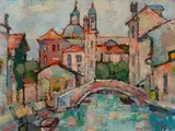 Venetian Canal Scene by Gregoire Boonzaier, oil on canvas, sold Nov 2017