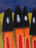 Colbert Mashile, Huts, oil on canvas
