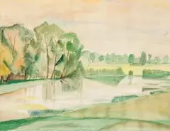 Summer Landscape by Maud Sumner, watercolour and pen on paper laid down on card, sold Nov 2017