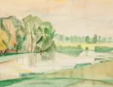 Summer Landscape by Maud Sumner, watercolour and pen on paper laid down on card, sold Nov 2017