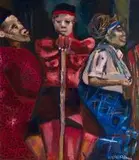 Nhlanhla Xaba, Three Figures, oil on board