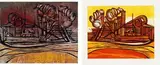Mining, original woodblock and woodcut by Cecil Skotnes, carved and incised woodblock with accompanying colour woodcut, sold Nov 2017