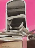 Nils Burwitz, Abstract on Pink Background, oil on canvas