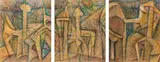 Man's Allegory, triptych by Martin Qgibinsizi Tose, pastel on paper, sold Nov 2017